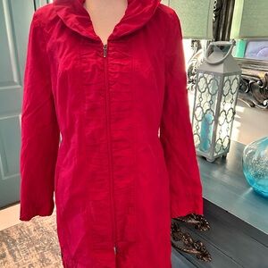 INC International Concepts Vibrant Red Jacket Women’s Lg Ruffles Lined Zip Front